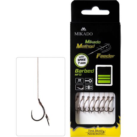 MIKADO PRZYPON MF Z IGŁĄ HAK BEZ ZADZIORA NR 8 PLECIONKA 0,14MM/10CM 8SZT