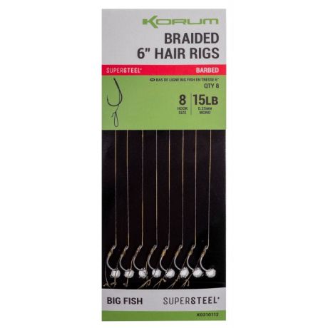 KORUM BARIDED  12'' HAIR RIGS BIG FISH BARBED 15CM