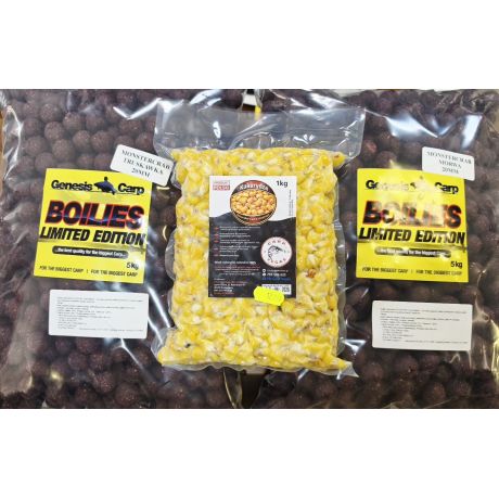 GENESIS CARP MONSTERCRAB MORWA 5kg + MONSTERCRAB TRUSKAWKA 5kg 20mm+ KUKURYDZA GOTOWANA 1KG GRATIS