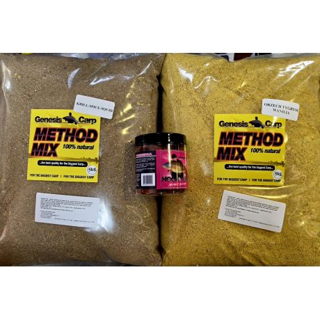 Genesis Carp METHODMIX SQUID-SPICE-KRILL 5KG + ORZECH TYGRYSI-WANILIA 5KG +PELET HACZYKOWY 10MM GRATIS